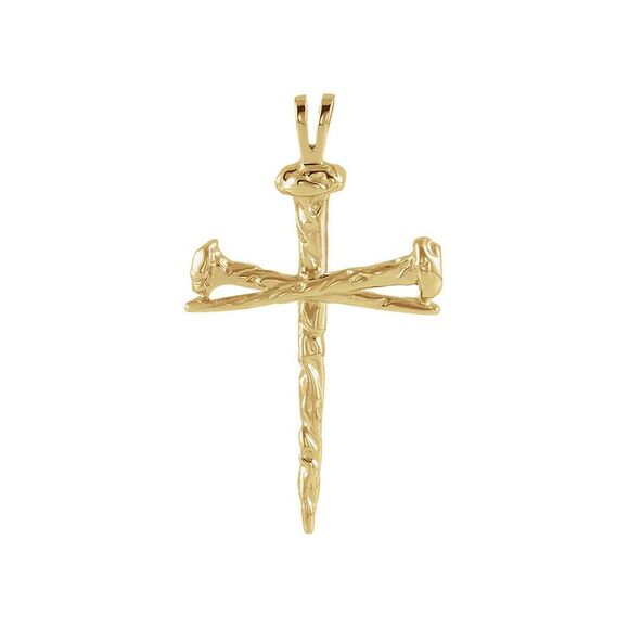 Men's 14k Yellow Gold Polished Nail Cross Pendant 24 x 34mm